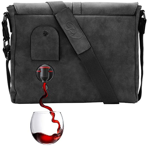 Vegan Leather Wine Messenger Bag With Hidden Insulated Compartment And