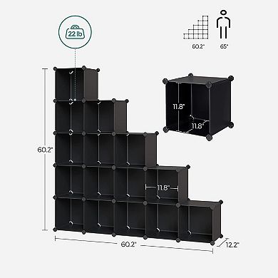 Space Saving 16-Cube Plastic Shoe Storage Organizer Units, Modular Cabinet, Ideal