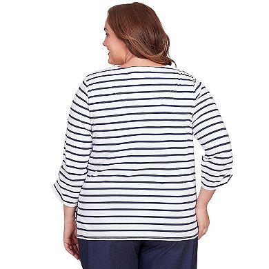 Plus Size Alfred Dunner Floral Accent Striped Long Sleeve Top