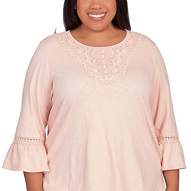 Plus Size Alfred Dunner Laced Crewneck Flutter Sleeve Top