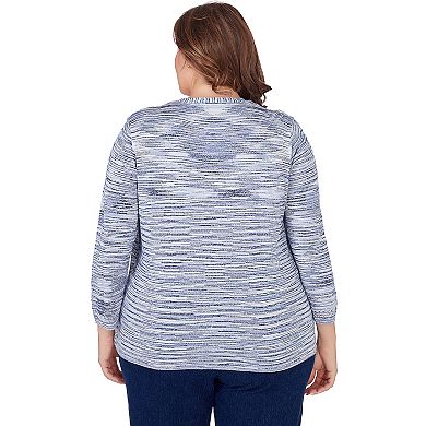 Plus Size Alfred Dunner Space Dye Cardigan Top with Necklace
