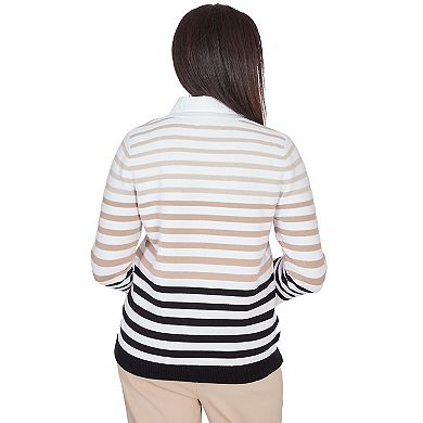 Women's Alfred Dunner Collar Trimmed Embellished Stripe Sweater