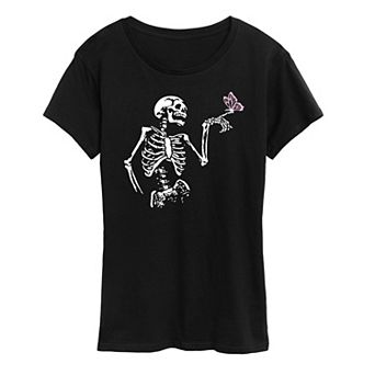 Women's Skeleton With Butterfly Graphic Tee