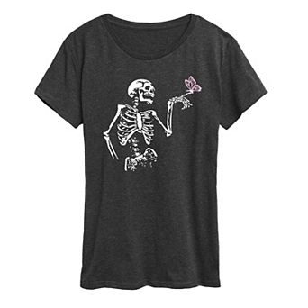Women's Skeleton With Butterfly Graphic Tee