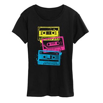 Women's Grunge Cassette Tapes Graphic Tee