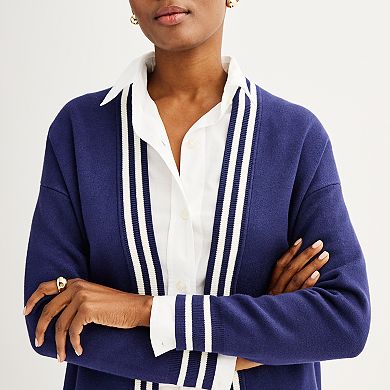 Women's Truth Long Sleeve Open Front Stripe Trimmed Cardigan