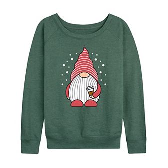 Women's Gnome Holding Coffee French Terry Long Sleeve Tee