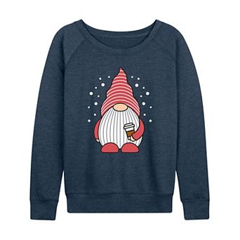 Women's Gnome Holding Coffee French Terry Long Sleeve Tee