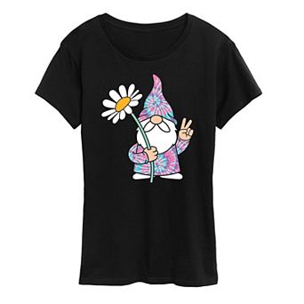 Women's Tie Dye Gnome With Daisy Graphic Tee