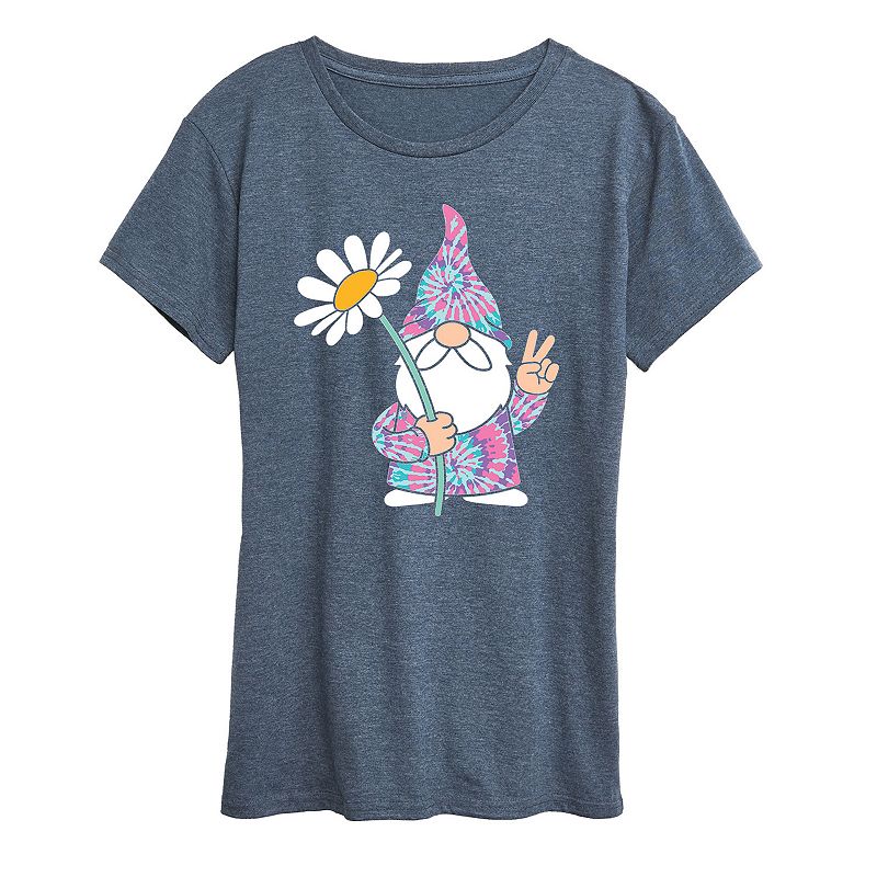 Licensed Character Women's Tie Dye Gnome With Daisy Graphic Tee, Size: Large, Grey Blue