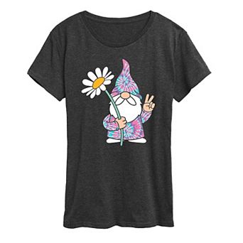 Women's Tie Dye Gnome With Daisy Graphic Tee