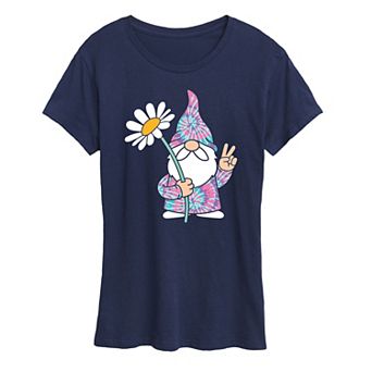 Women's Tie Dye Gnome With Daisy Graphic Tee