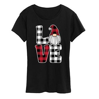 Women's Love Gnome Plaid Graphic Tee