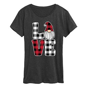 Women's Love Gnome Plaid Graphic Tee