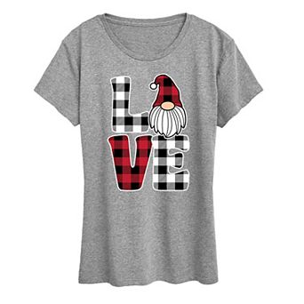 Women's Love Gnome Plaid Graphic Tee