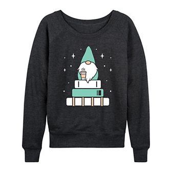 Women's Gnome with Coffee and Books French Terry Long Sleeve Tee