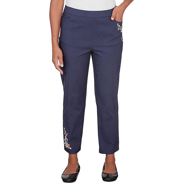 Petite Alfred Dunner Embroidered Allure Pull On Ankle Pants