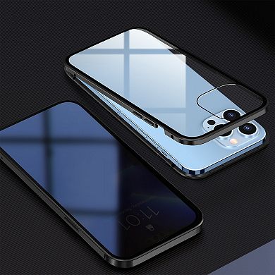 Privacy Magnetic Phone Case, 360° Full Protection Anti Spy Phone Cover Double Sided Tempered Glass