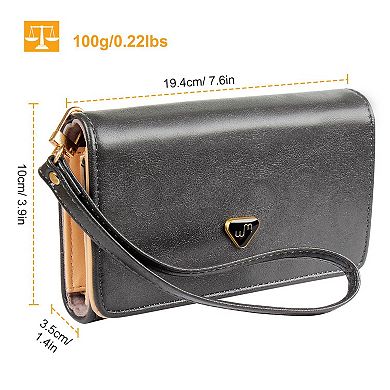 Women Wristlet Pu Leather Lady Purse Credit Card Holder 4 Card Slots 3 Money Pouches 1 Coin Pocket