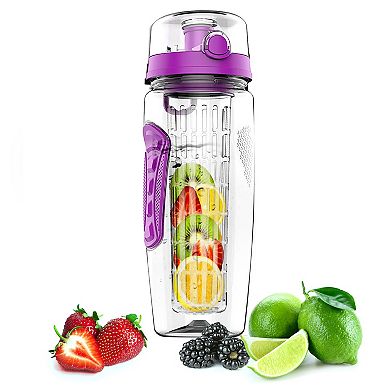 Fruit Infuser Water Bottle 32oz Juice Shaker W/ Flip Top Lid Anti-slip Grips For Office Home Sport