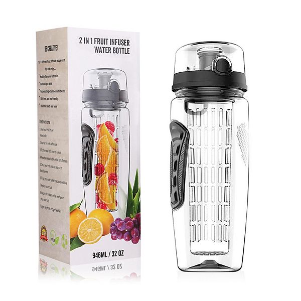 Fruit Infuser Water Bottle 32oz Juice Shaker W/ Flip Top Lid Antislip