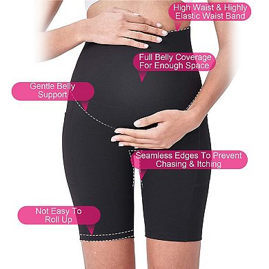 Women Maternity Shorts Seamless Pregnancy Underwear High Waist Over The Belly Pants With Two Pockets