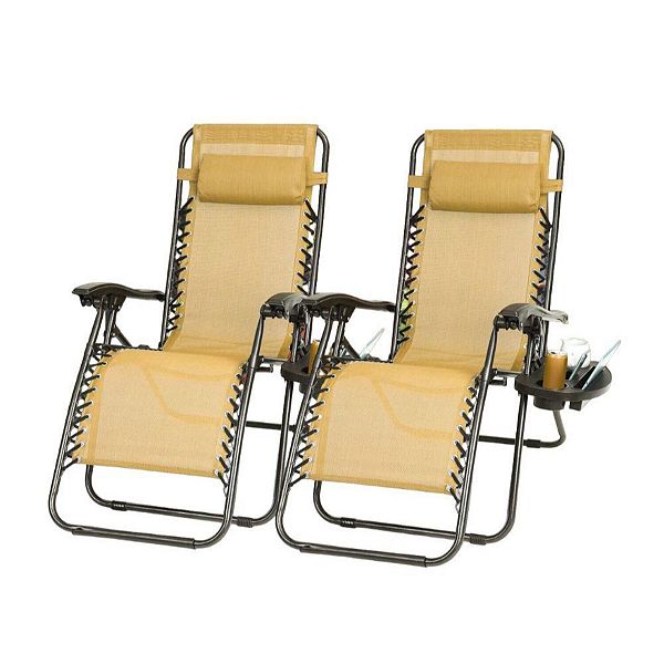 2packs Zero Gravity Lounge Chair W/ Dual Side Tray 330lbs Load Foldable