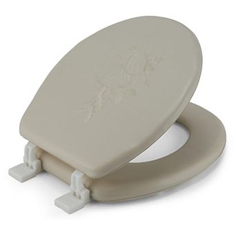 Embroidered Soft Round Toilet Seat With Easy Clean & Change Hinge, Padded