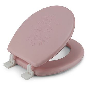 Embroidered Soft Round Toilet Seat With Easy Clean & Change Hinge, Padded
