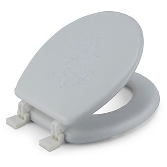Embroidered Soft Round Toilet Seat With Easy Clean & Change Hinge, Padded