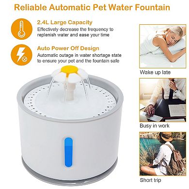 2.4l Automatic Dog Cat Water Fountain Electric Led Cat Waterer Auto Off Level Window