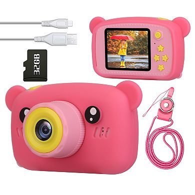 Kids Digital Camera Xmas Toy Birthday Gift Wi/ 2.0in Screen 4x Digital Zoom 5 Game 32g Card For 3-10