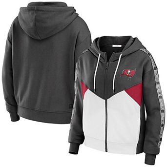 Women's WEAR by Erin Andrews Pewter/White Tampa Bay Buccaneers Color-Block Full-Zip Hoodie