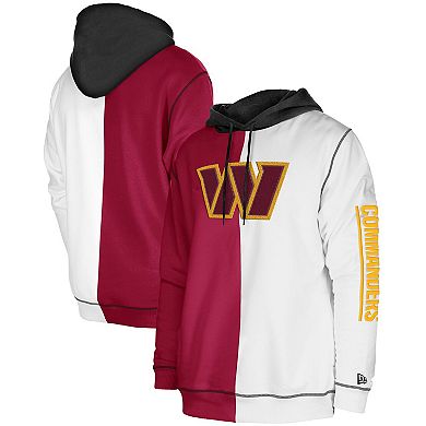 Men's New Era Burgundy/White Washington Commanders Third Down Split Raglan Pullover Hoodie