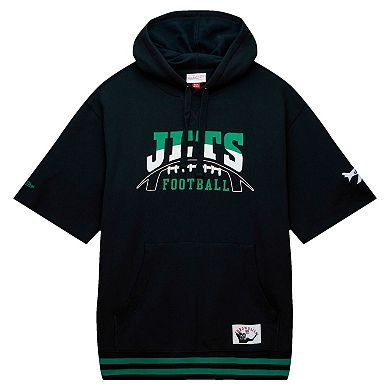 Men's Mitchell & Ness Black New York Jets Pre-Game Short Sleeve Pullover Hoodie