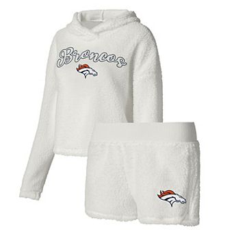 Women's Concepts Sport White Denver Broncos Fluffy Pullover Sweatshirt & Shorts Sleep Set