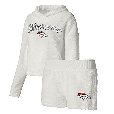 Women's Concepts Sport White Denver Broncos Fluffy Pullover Sweatshirt & Shorts Sleep Set