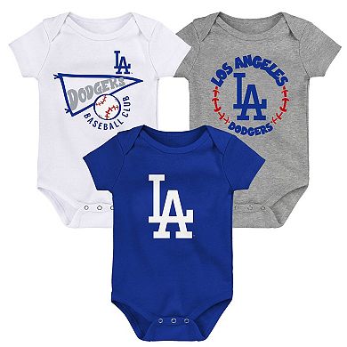 Newborn & Infant Royal/White/Heather Gray Los Angeles Dodgers Biggest Little Fan 3-Pack Bodysuit Set