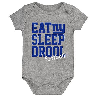 Newborn & Infant Royal/Red/Heather Gray New York Giants Three-Pack Eat, Sleep & Drool Retro Bodysuit Set