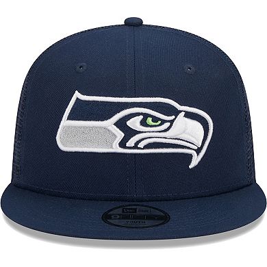 Youth New Era College Navy Seattle Seahawks Main Trucker 9FIFTY Snapback Hat