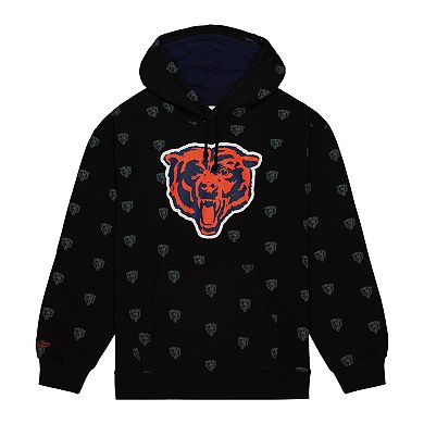Men's Mitchell & Ness Black Chicago Bears Allover Print Fleece Pullover Hoodie