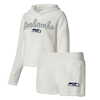 Women's Concepts Sport White Seattle Seahawks Fluffy Pullover Sweatshirt & Shorts Sleep Set
