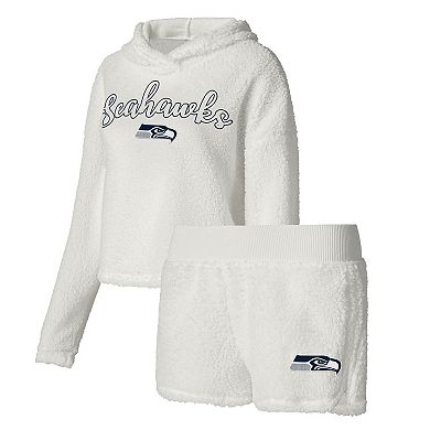 Women's Concepts Sport White Seattle Seahawks Fluffy Pullover Sweatshirt & Shorts Sleep Set