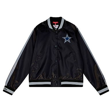 Women's Mitchell & Ness Black Dallas Cowboys Raglan Satin Full-Snap Jacket