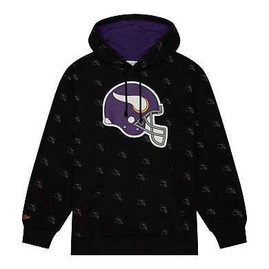 Men's Mitchell & Ness Black Minnesota Vikings Allover Print Fleece Pullover Hoodie