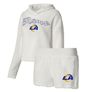 Women's Concepts Sport White Los Angeles Rams Fluffy Pullover Sweatshirt & Shorts Sleep Set