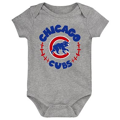 Newborn & Infant Royal/White/Heather Gray Chicago Cubs Biggest Little Fan 3-Pack Bodysuit Set