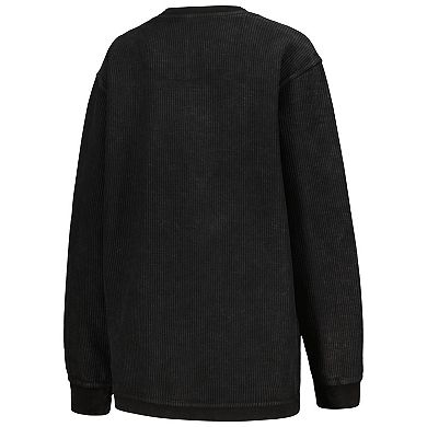 Women's Pressbox Black Ohio State Buckeyes Comfy Corded Vintage Wash Basic Arch Pullover Sweatshirt