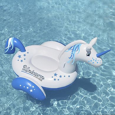 64" Inflatable Blue and White Giant Magical Unicorn Swimming Pool Ride-On Lounge