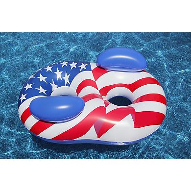 65" Inflatable Patriotic American Flag Duo Circular Swimming Pool Lounger